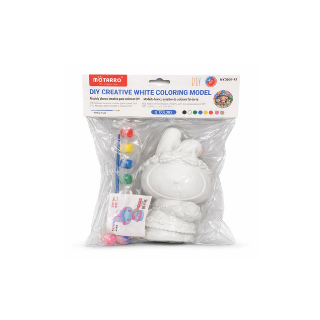 Packaged DIY creative white coloring model set with tools on a white background