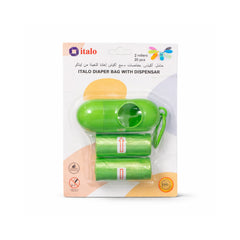Italo diaper bag with dispenser packaging on a white background