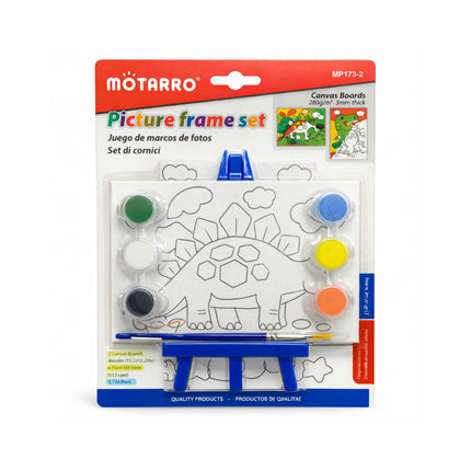 MOTARRO picture frame set packaging with canvas boards and paint bottles on a white background