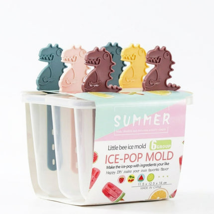 Ice-pop mold with dinosaur-shaped molds on a white background