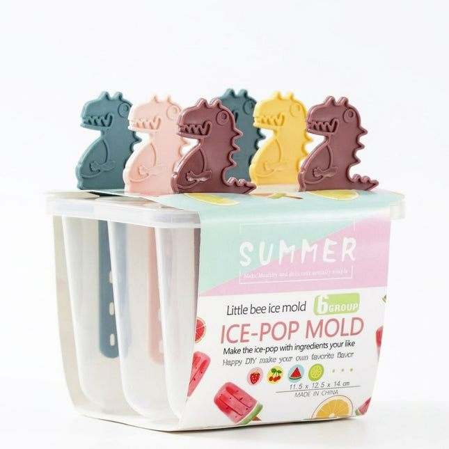 Ice-pop mold with dinosaur-shaped molds on a white background