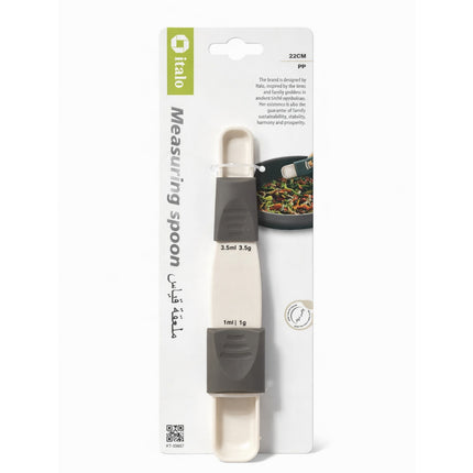 Measuring spoon with packaging on a white background