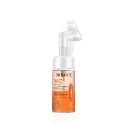 Bottle of Dr.Rashel Vitamin C Cleansing Foam Face Wash with text "Vitamin C Cleansing Foam Face Wash - Brightening and Pore Clarifying Cleanser