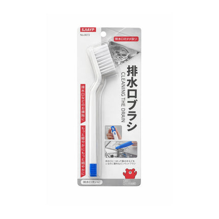 Drain cleaning brush packaging with text and images on a white background