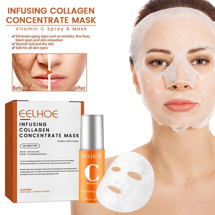 Eelhoe Infusing Collagen Concentrate Mask - 5pc Masks + 50ml Vitamin C Spray. Experience intensive skincare with rapid collagen absorption for radiant.
