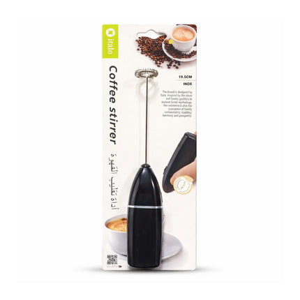 Black coffee stirrer with packaging on a white background