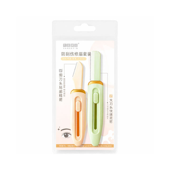 Eyebrow grooming kit with two tools in packaging on a white background