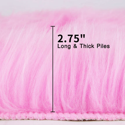 Close-up of pink fabric with text indicating '2.75'' Long & Thick Piles'.