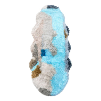Plush dog toy with a camouflage pattern on a white background