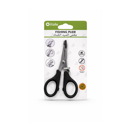 Fishing pliers packaging with 'italo' branding on a white background