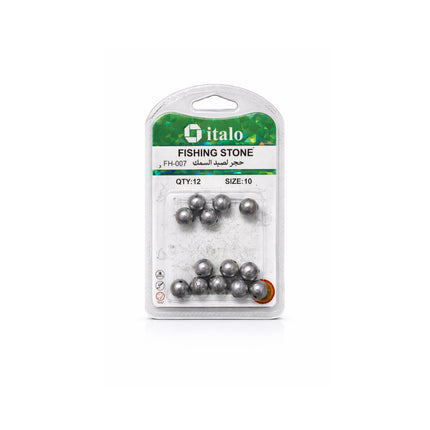 Packaged fishing stones with italo branding on a white background