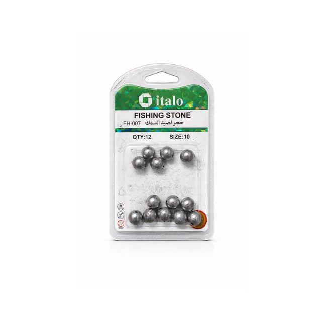 Packaged fishing stones with italo branding on a white background