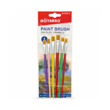 Pack of Motarro paint brushes with colorful handles on a white background