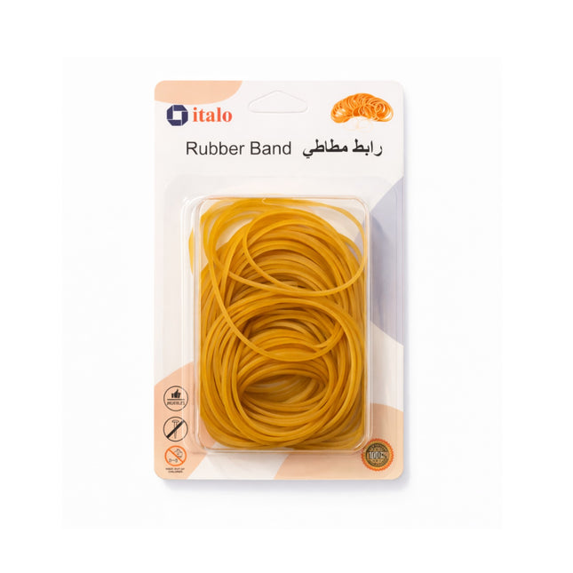 Pack of yellow rubber bands with 'italo' branding on a white background
