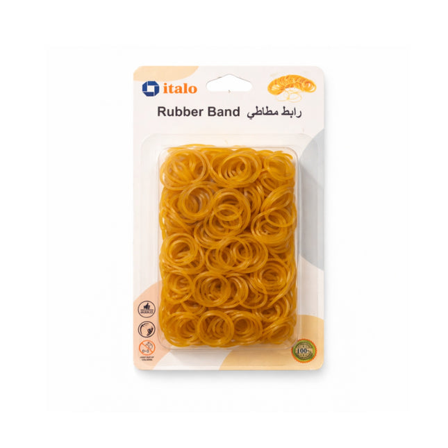 Pack of yellow rubber bands with 'italo' branding on a white background