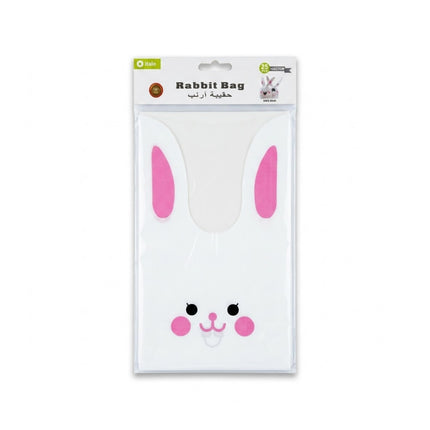 Packaged rabbit-shaped product with pink ears and face on a white background