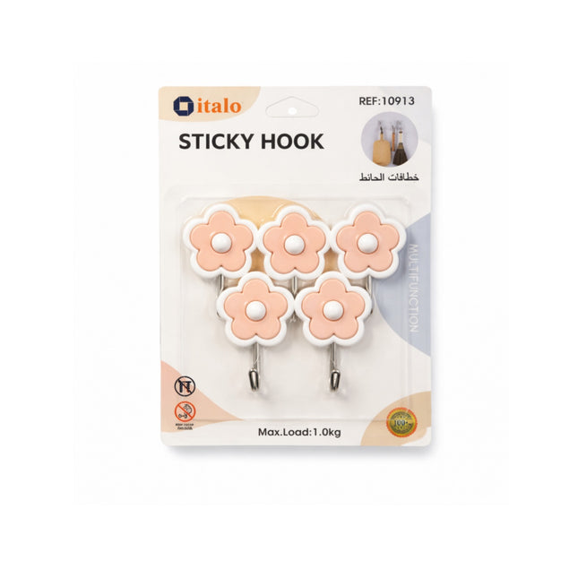 Pack of floral sticky hooks on a white background