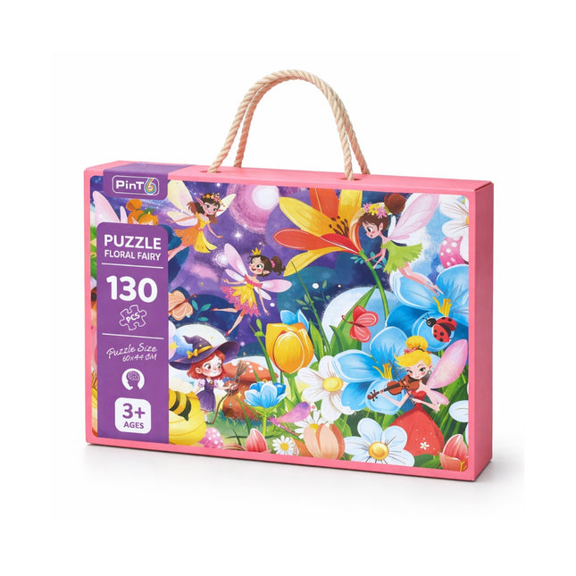Floral fairy-themed puzzle packaging with colorful design on a white background