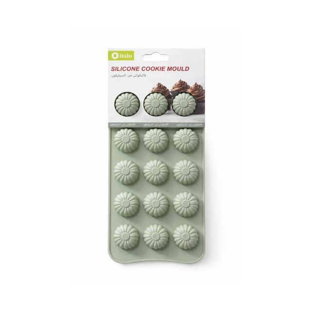 Silicone cookie mold with packaging on a white background