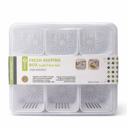 Clear plastic fresh keeping box with label on a white background