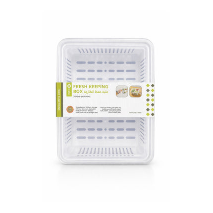White fresh keeping box with a label on a white background