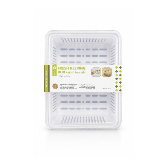 White fresh keeping box with a label on a white background