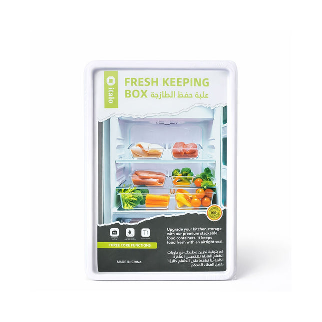 Fresh keeping box packaging with an image of a refrigerator and food on a white background