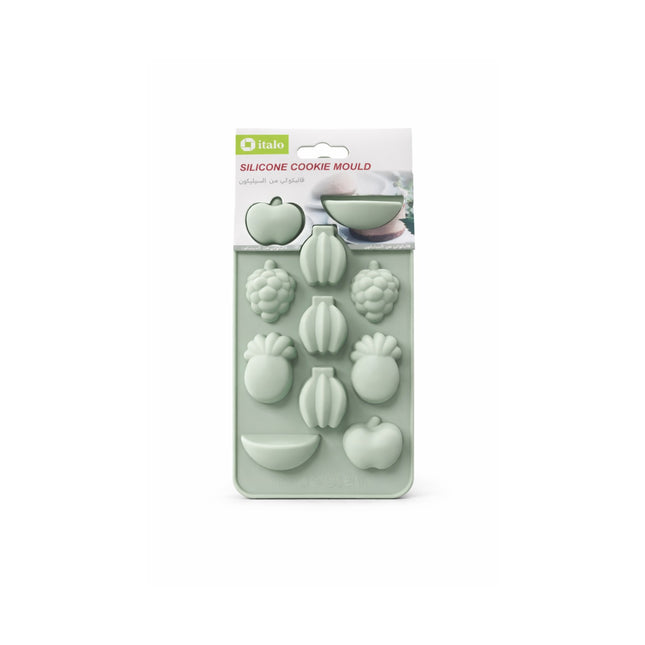 Silicone cookie mould with packaging on a white background