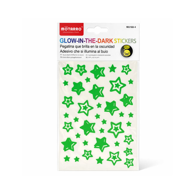 Packaging of Motarro glow-in-the-dark star stickers on a white background