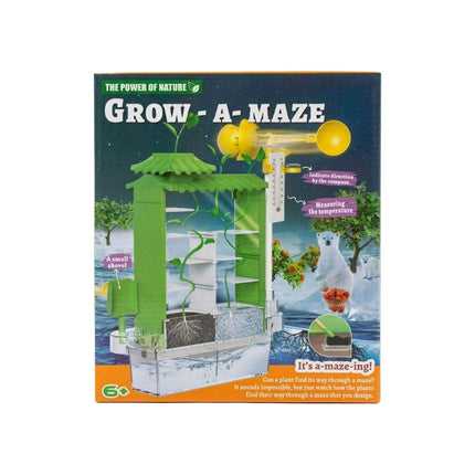Grow-A-Maze toy set packaging with green maze and plant on a white background