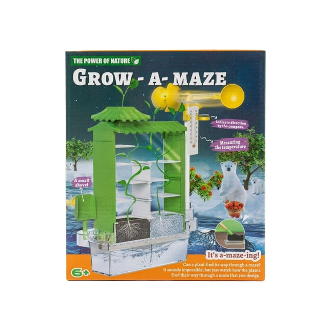 Grow-A-Maze toy set packaging with green maze and plant on a white background