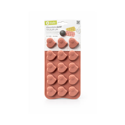 Silicone heart-shaped chocolate mold with packaging on a white background