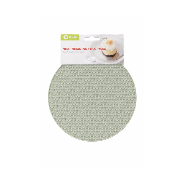 Green heat-resistant hot pad with packaging on a white background