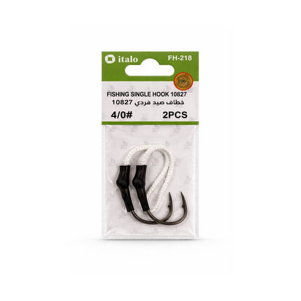 Packaged fishing single hooks with italo branding on a white background