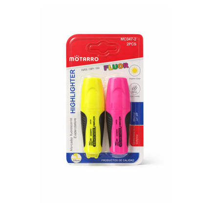 Pack of Motarro highlighters with yellow and pink markers on a white background