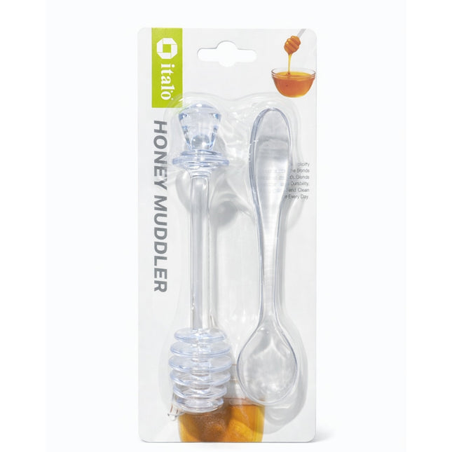 Honey muddler in packaging with 'italo' branding on a white background