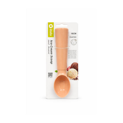 Ice cream scoop in packaging with brand logo on a white background