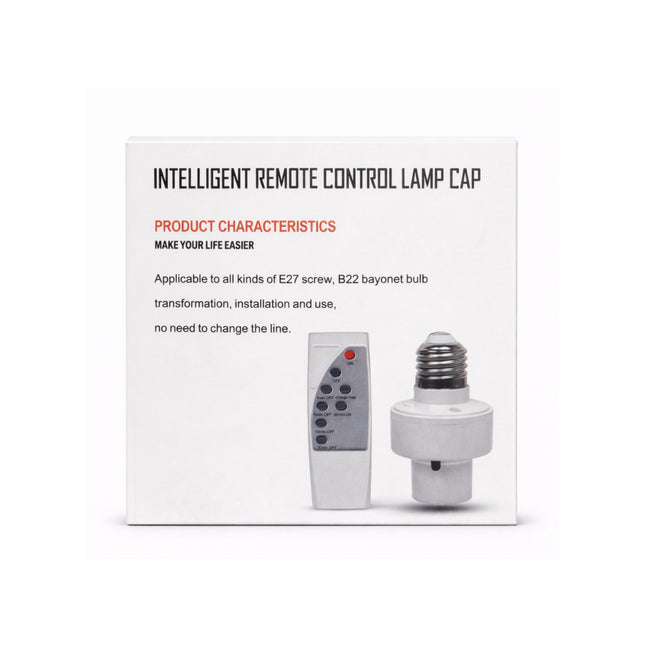 Intelligent remote control lamp cap packaging with a remote and bulb on a white background