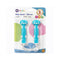 Packaging of two blue baby spoons with a white background