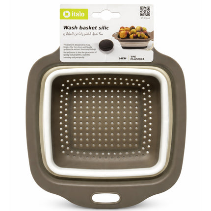 Silicone wash basket with packaging on a white background