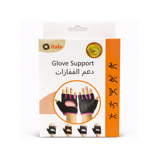 Packaging of italo glove support with glove illustration on a white background
