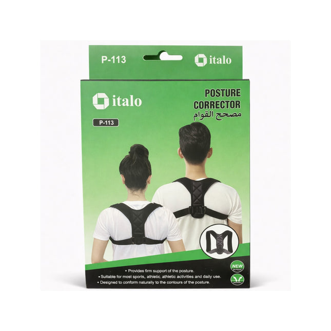 Italo posture corrector packaging with a green background