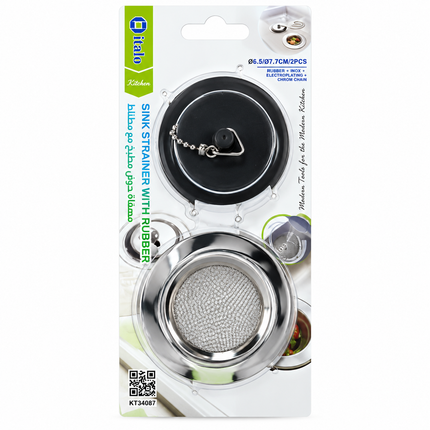 Italo Sink Strainer With Rubber Plug 6.5*/7.7 cm 2 piece KT-34087