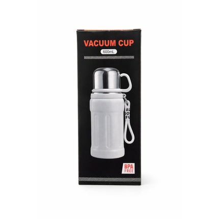 Vacuum cup packaging with a white cup on a black background
