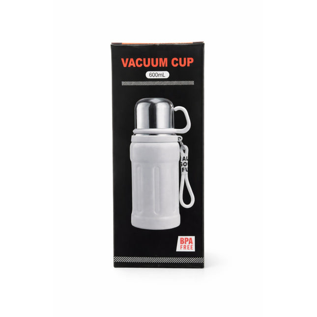 Vacuum cup packaging with a white cup on a black background