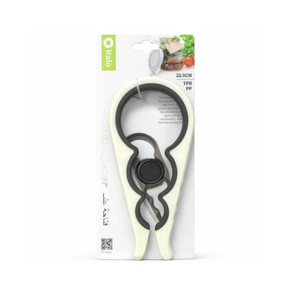 White kitchen shears with black accents on a white background