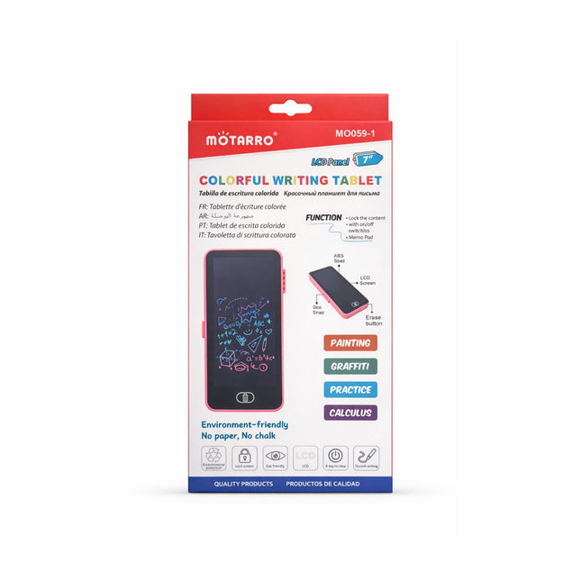 Motronro colorful writing tablet packaging on a white background