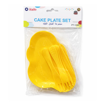 Yellow cake plate set in packaging with 'italo' branding on a white background