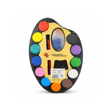 Artist palette with colorful paint swatches on a white background