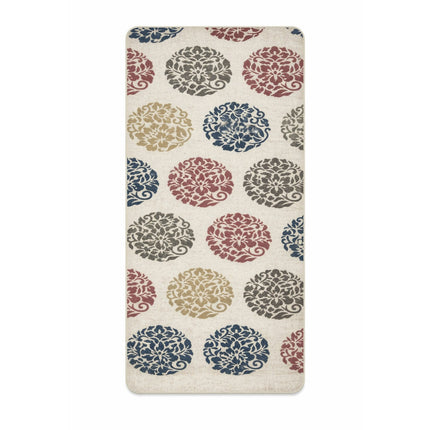 Decorative rug with colorful floral patterns on a white background